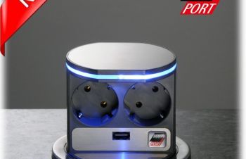 Блок розеток VoltPort 2x220 + USB-зарядное. LED подсветка. Крышка из нержавеющей стали, Киев