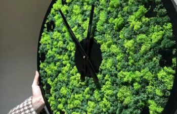 Настенные часы со стабилизированым мхом круглые MiNature Moss 60 см, Ровно