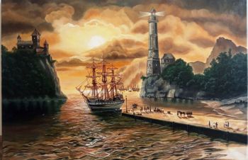 Картина &laquo;Морской закат&raquo;, 50х75см, холст, масло, Киев