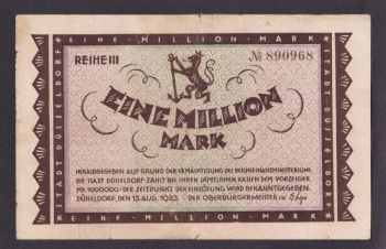 1 000 000 марок 1923г. 890968. Дюссельдорф. Германия, Бровары