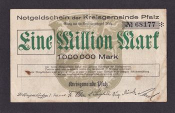 1 000 000 марок 1923г. 68177. Пфальц. Германия, Бровары