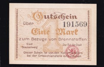 1 марка 1921г. 191569. Брауншвейг. Германия. Отличная в коллекцию, Бровары