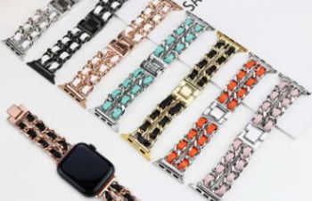 Металический ремешок с кожаными вставками шанель для Apple watch Black Black Ремешок, Харьков
