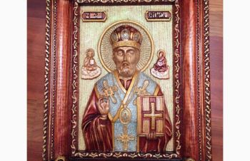 Икона деревянная резная Николай Чудотворец, Киев