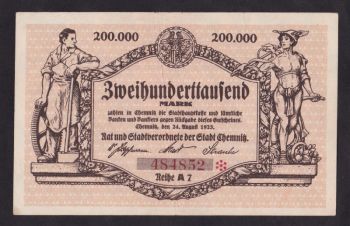 200 000 марок 1923г. Хемниц. 484852. Германия, Бровары