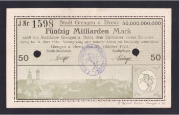 50 000 000 000 марок 1923г. J. 1598. Гинген-ан-дер-Бренц. Германия, Бровары