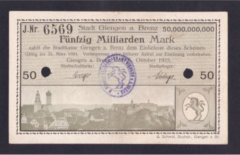 50 000 000 000 марок 1923г. J. 6569. Гинген-ан-дер-Бренц, Бровары