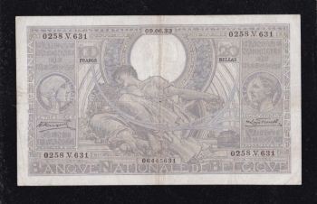 100 франков / 20 белгасов. 1933г. 0258.V.631. Бельгия, Бровары