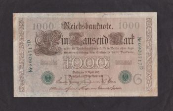 1000 марок 1910г. 6904717 D. Германия. зеленая печать, Бровары