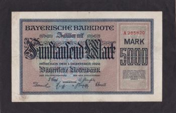 5 000 марок 1922г.А 285820. Бавария. Германия, Бровары