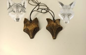 Кулони вовка та лисиці, Деревяні кулони в скандинавському стилі, подарунки для чоловіків, Львов