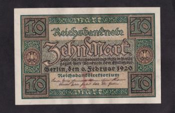 10 марок 1920г. S 0814872. Германия. Отличная в коллекцию, Бровары