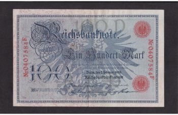 100 марок 1908г. 0407584F. Германия. красная печать, Бровары