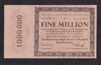 1 000 000 марок 1923г. Дрезден. E 22498. Германия, Бровары