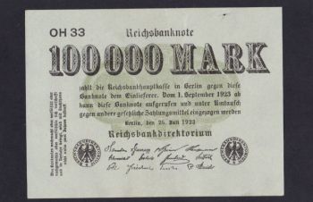 100 000 марок 1923г. OH-33. Германия, Бровары