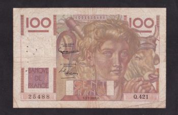 100 франков 1952г. Q 421. 25488. Франция, Бровары