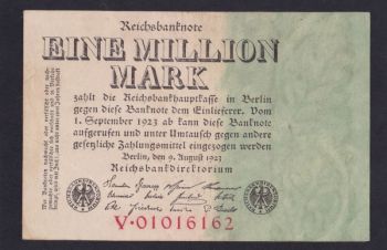 1 000 000 марок 1923 г. V 01016162. в/з листья. Германия, Бровары