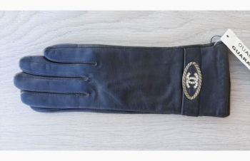 Женские черные кожаные демисезонные перчатки, Николаев