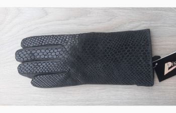 Женские черные кожаные демисезонные перчатки с тонким мехом, Николаев