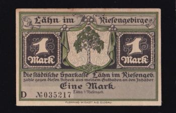 1 марка 1921г. D 035217. Lahn im Riesengebirge. Германия, Бровары