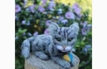 Кошка валяная игрушка из шерсти ручной работы интерьерная котик іграшка кот подарок кішка, Одесса