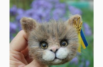 Кот брошь с трезубцем игрушка валяная ручной работы из шерсти интерьерная котик іграшка, Одесса