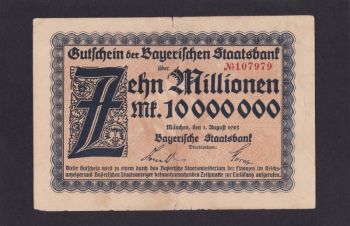 10 000 000 марок 1923г. 107979. Бавария. Мюнхен. Германия, Бровары