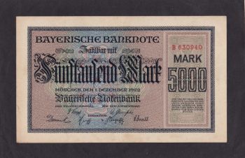 5 000 марок 1922г. Бавария. Германия. В 630940. Отличная в коллекцию, Бровары