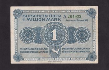 1 000 000 марок 1923г. Ганновер. А 264933. Германия, Бровары