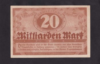 20 000 000 000 марок 1923г. Бремен. 471809. Германия, Бровары