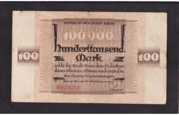 100 000 марок 1923г. Эссен. 024201. Германия, Бровары