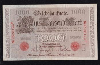 1000 марок 1910г. 2520122F. Красная печать. Германия, Бровары