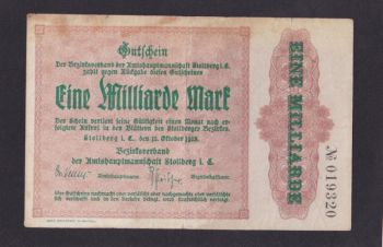 1 000 000 000 марок 1923г. Штольберг. 019320. Германия, Бровары