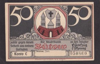 50 пфеннигов 1920г. Бютов. 795679. Германия, Бровары