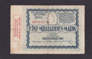 5 000 000 000 марок 1923г. Пфальц. 306880. Германия, Бровары