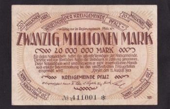 20 000 000 марок 1923г. Пфальц. 385093. Германия, Бровары