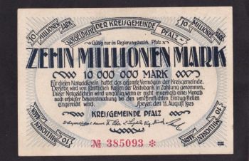 10 000 000 марок 1923г. Пфальц. 385093. Германия, Бровары