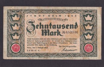 10 000 марок 1923г. 452336. Кёльн. Германия, Бровары