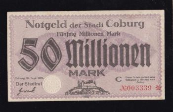 50 000 000 марок 1923г. Кобург. С 003339. Германия, Бровары