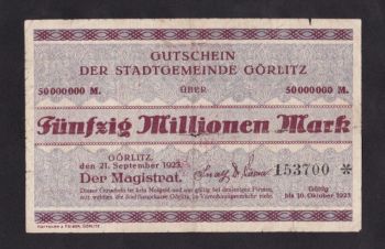 50 000 000 марок 1923г. Герлиц. 153700. Германия, Бровары