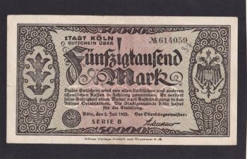 50 000 марок 1923г. 614059. Кёльн. Германия, Бровары