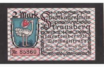 2 марки 1921г. 85860. Штраусберг. Германия, Бровары