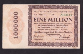 1 000 000 марок 1923г. Дрезден. G 53512. Германия, Бровары