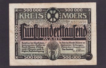 500 000 марок 1923г. 757976. Мёрс. Германия, Бровары