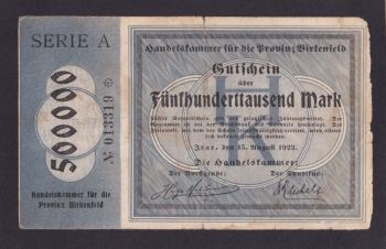 500 000 марок 1923 г. A. 013319. Birkenfeld. Германия, Бровары