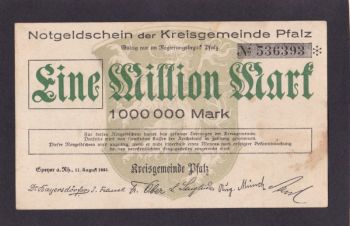 1 000 000 марок 1923г. 536393. Пфальц. Германия, Бровары