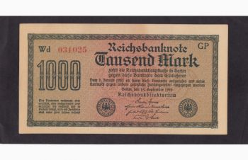 1000 марок 1922г. Wd. 031025. Германия, Бровары