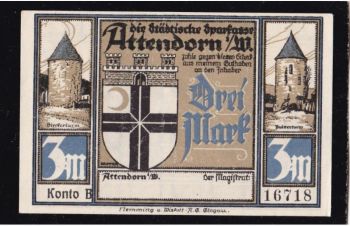 3 марки 1922г. D. 16718. Аттендорн. Германия, Бровары
