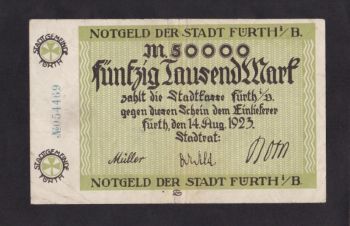 50 000 марок 1923 г. 054469. Фюрт. Германия, Бровары