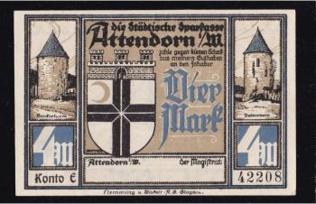 4 марки 1922г. F. 42208. Аттендорн. Германия, Бровары